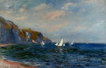 クロード・モネ Painting - プールヴィルの崖と帆船 クロード・モネ